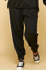 CURVY TERRY KNIT JOGGERS WITH SIDE STRIPE