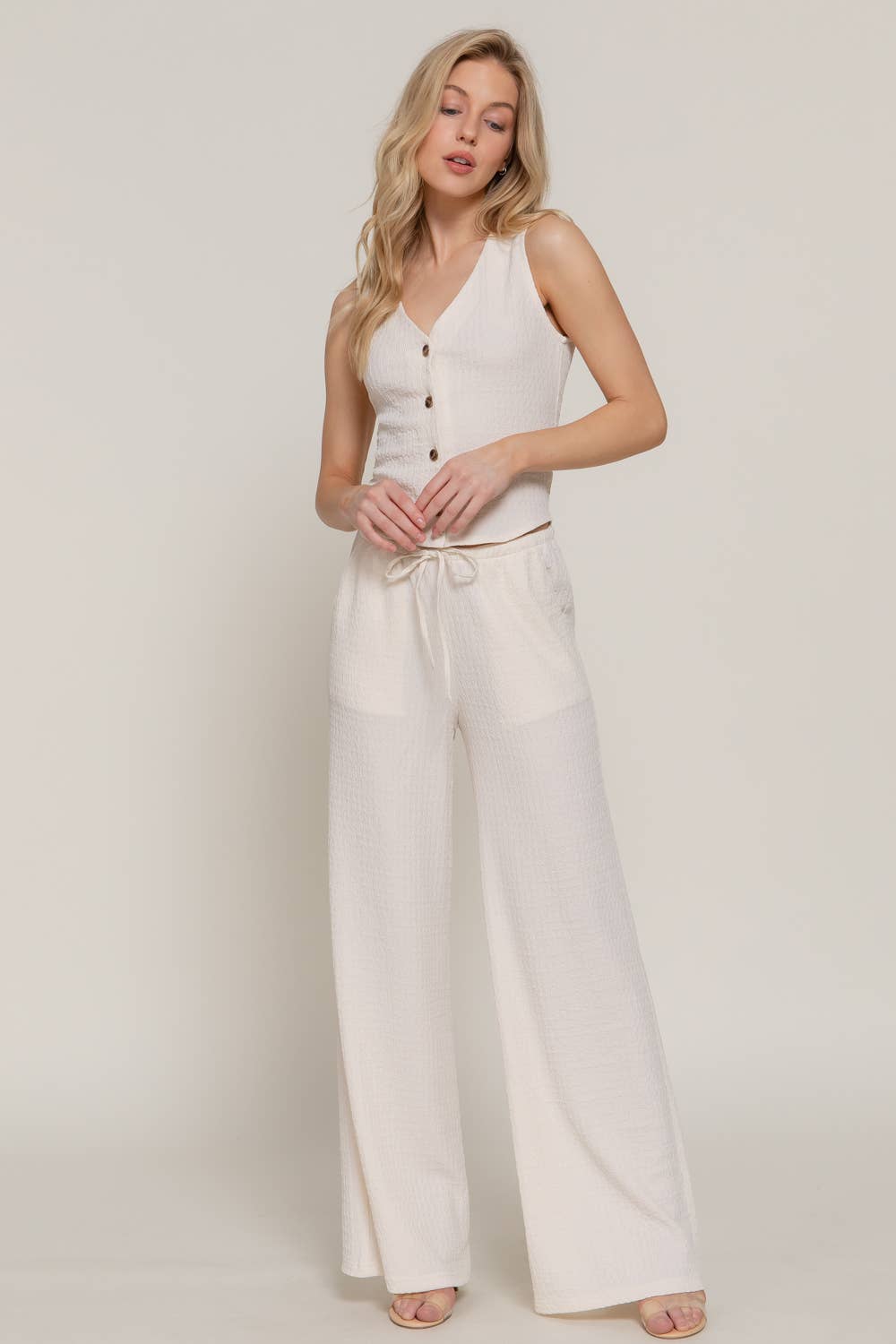 V-Neck Button Closure Vest & Long Pants Set