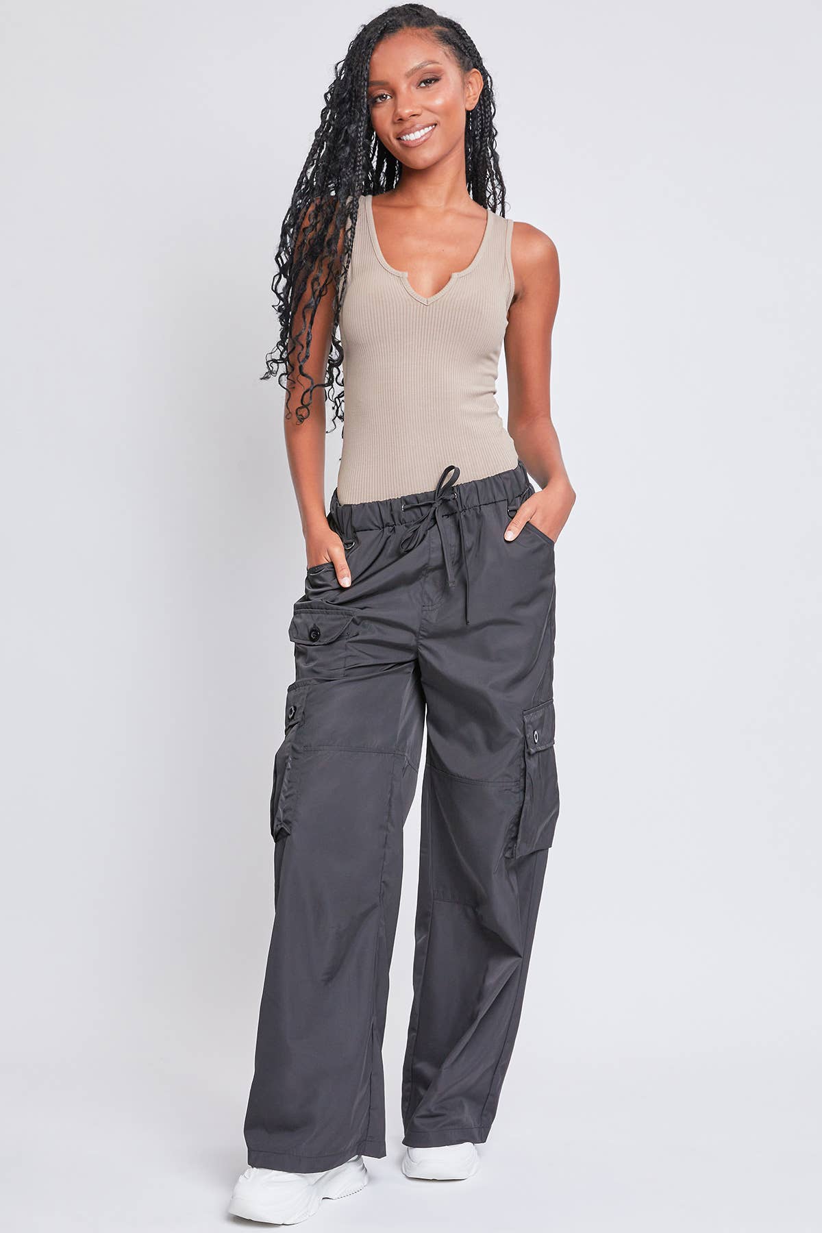 RELAXED FIT STRAIGHT LEG CARGO NYLON PANTS
