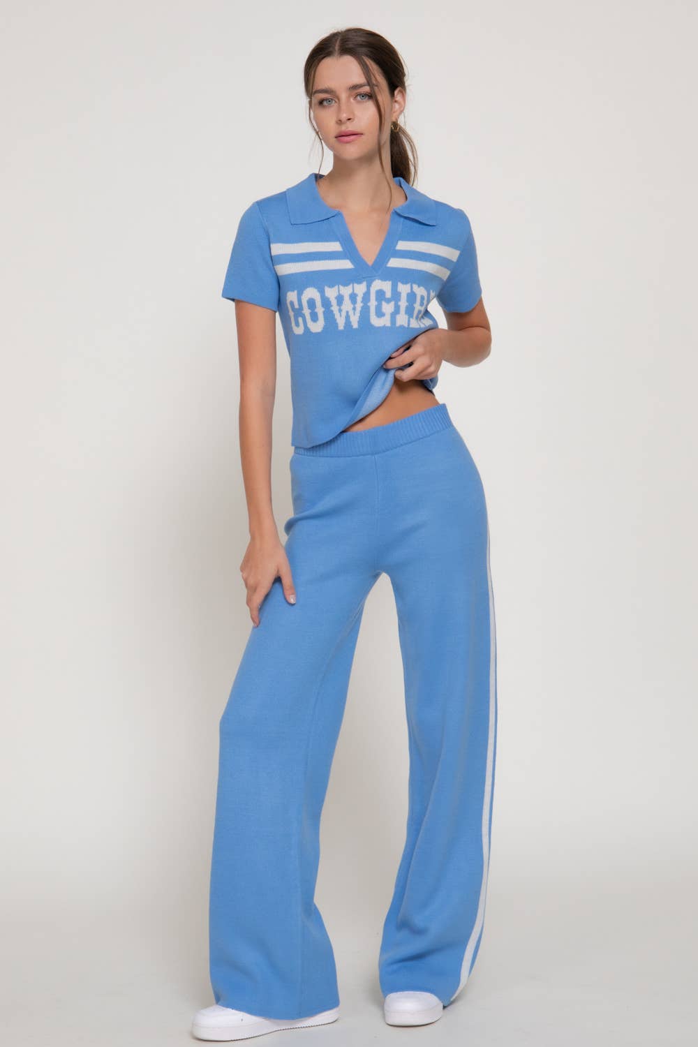 Jacquard Front Short Sleeve polo Knit Top