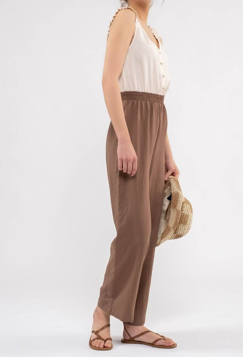RUFFLE STRAP TWO TONE WIDE LEG JUMPSUIT