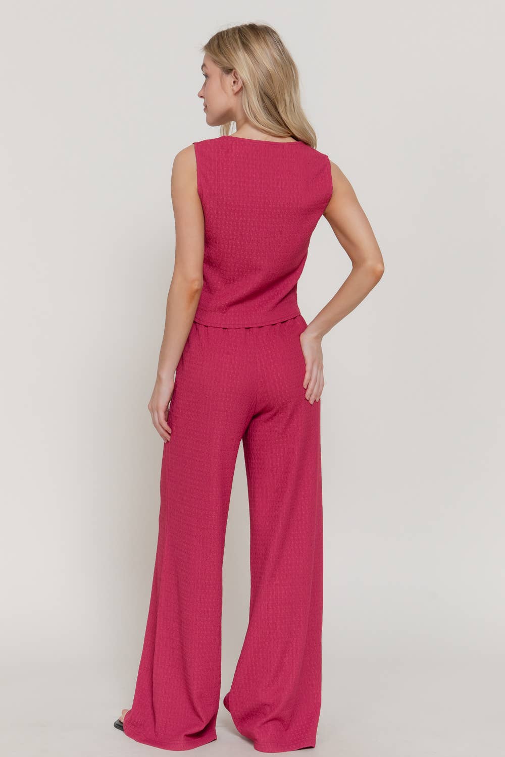 V-Neck Button Closure Vest & Long Pants Set