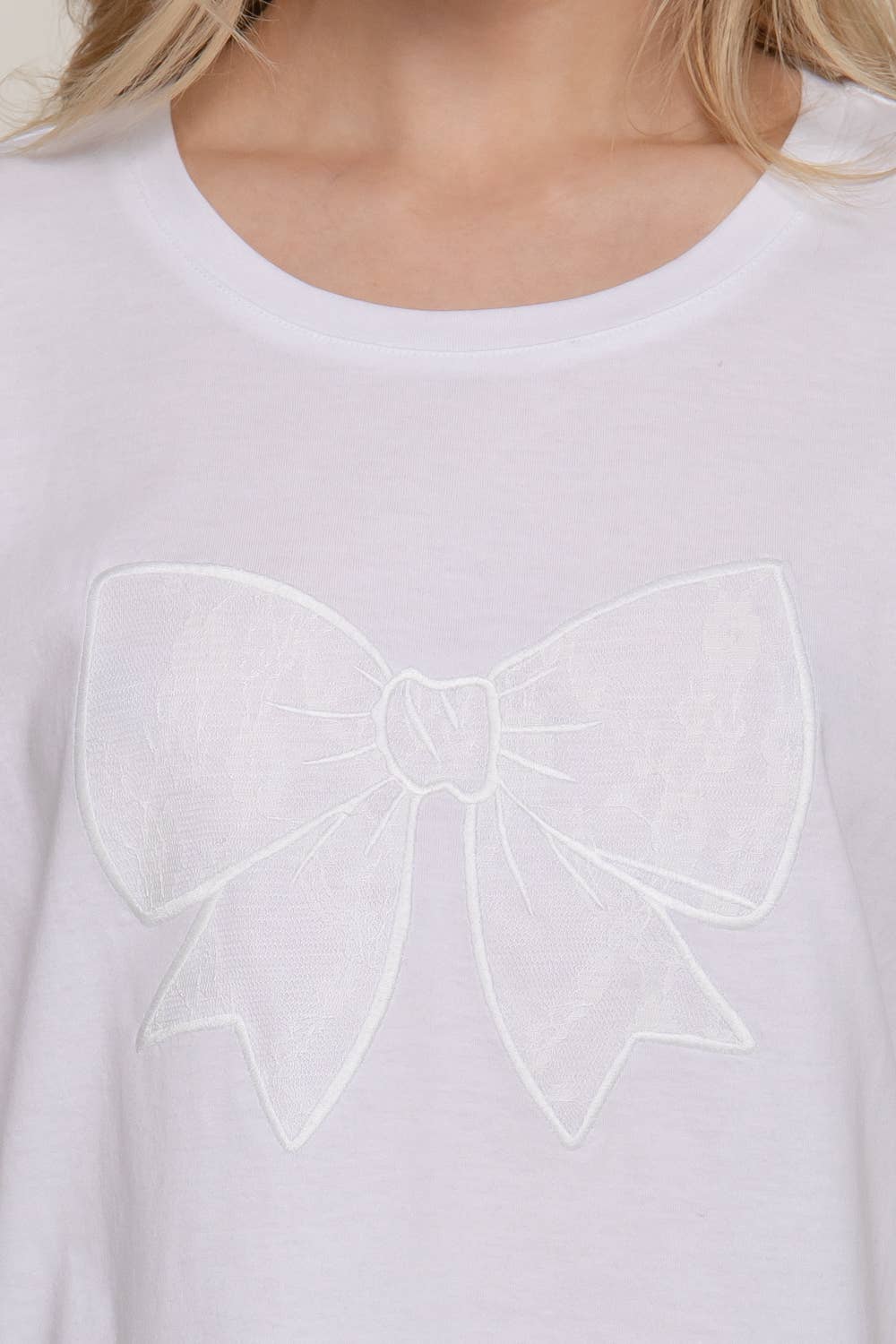 Short Sleeve Crew Neck Lace Patch Oversize Cotton Jersey Top