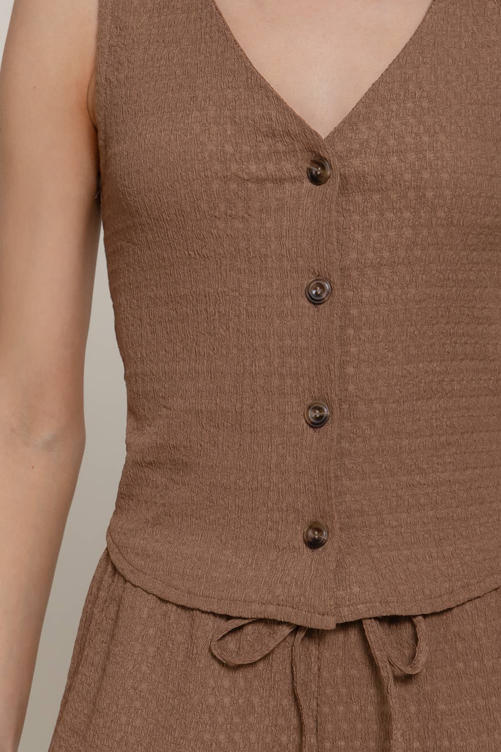 V-Neck Button Closure Vest & Long Pants Set