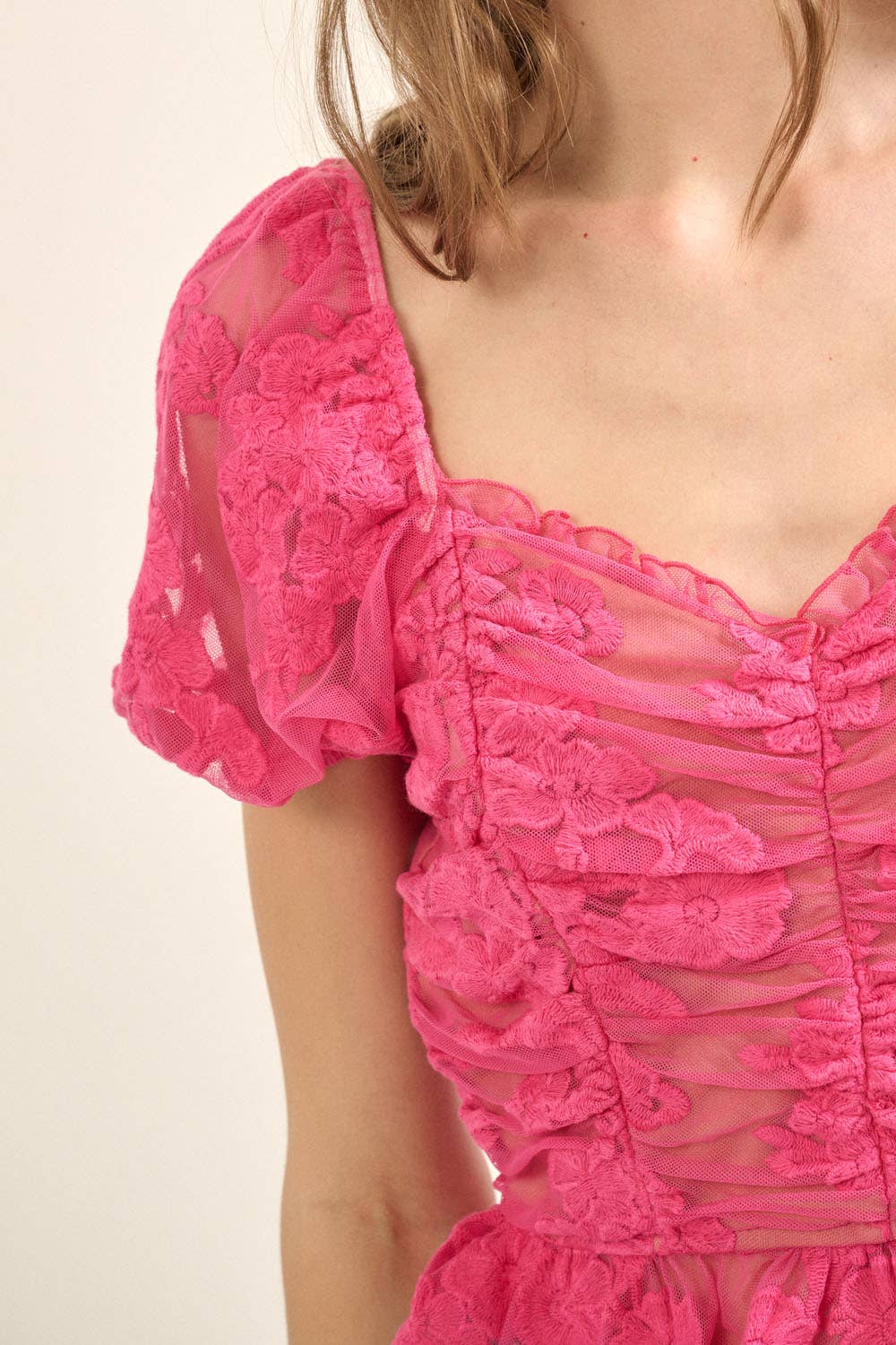 LINED LACE RUCHED BODICE TOP