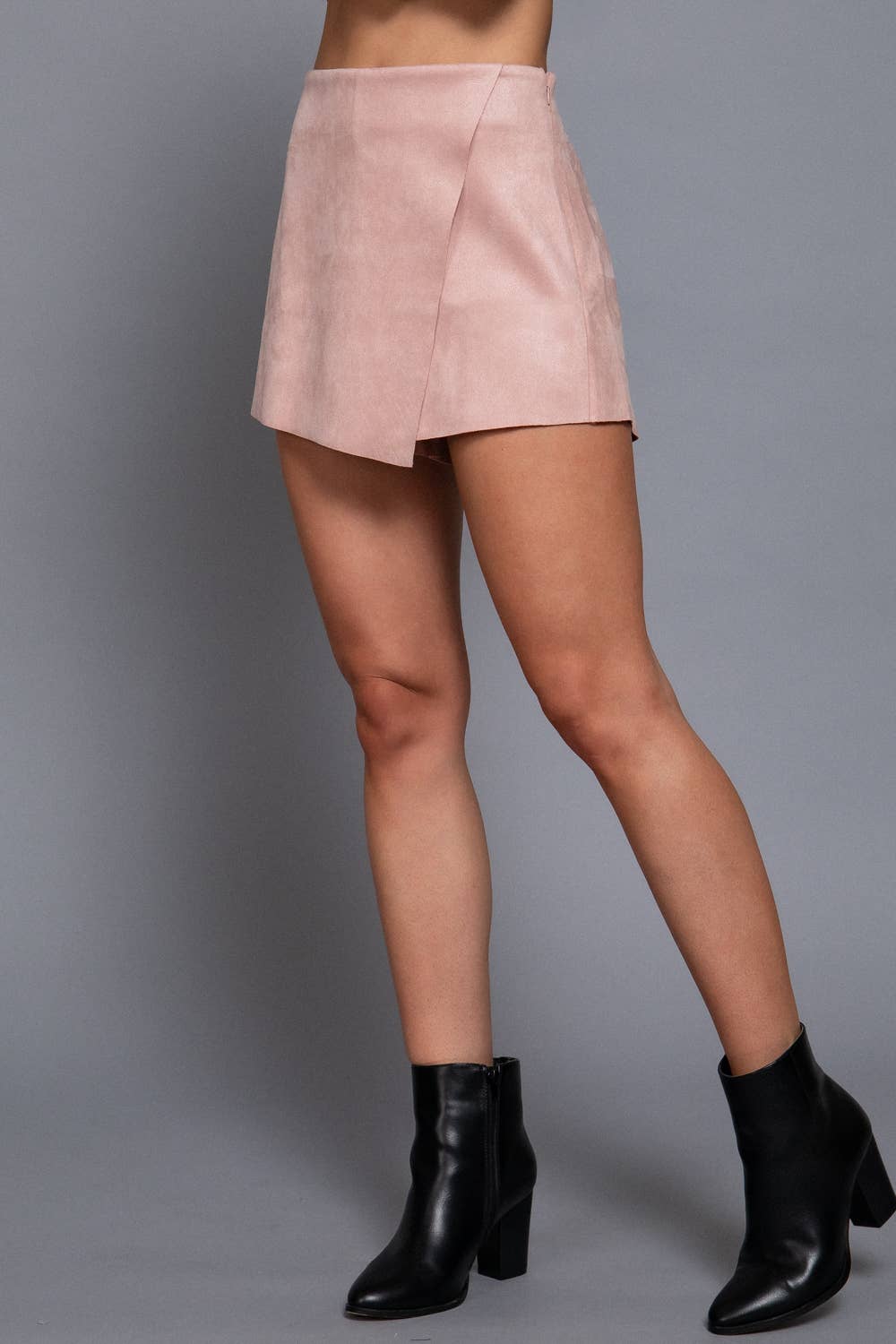 Front Wrap Faux Suede Short Pants