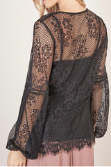 BUBBLE SLEEVE LACE OVERLAY TOP