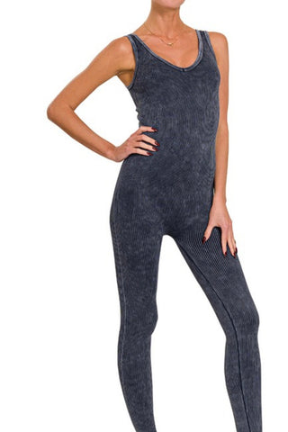 MINERAL WASHED RIBBED TANK FULL BODY SUIT