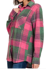 LONG SLEEVE BRUSHED PLAID BUTTON DOWN TOP