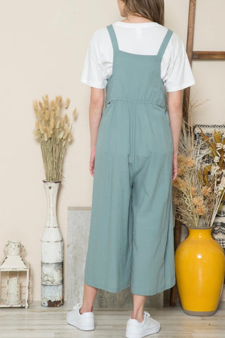 WIDE LEG OVERALL JUMPSUIT WITH LOOSE KNOT DETAIL