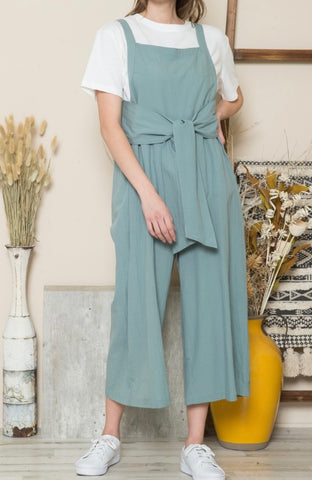 WIDE LEG OVERALL JUMPSUIT WITH LOOSE KNOT DETAIL