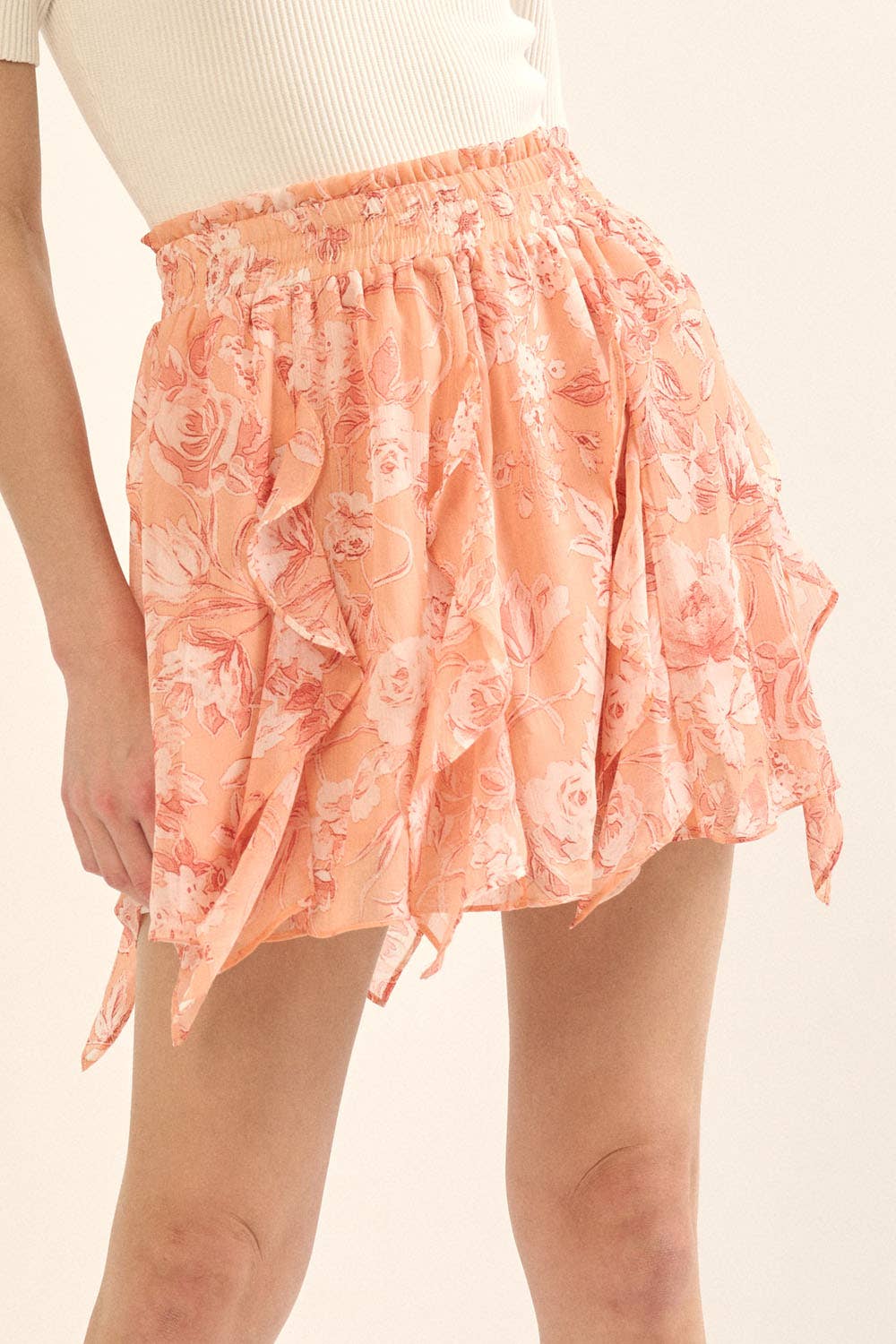 FLORAL CHIFFON HANKERCHIEF HEM SKIRT