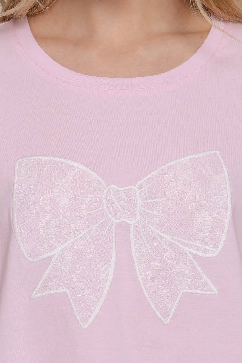 Short Sleeve Crew Neck Lace Patch Oversize Cotton Jersey Top