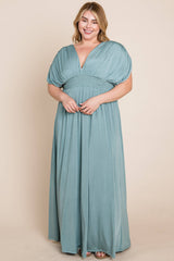 CURVY SMOCKED WAIST MAXI WITH ROUCHED SLEEVE DETAIL