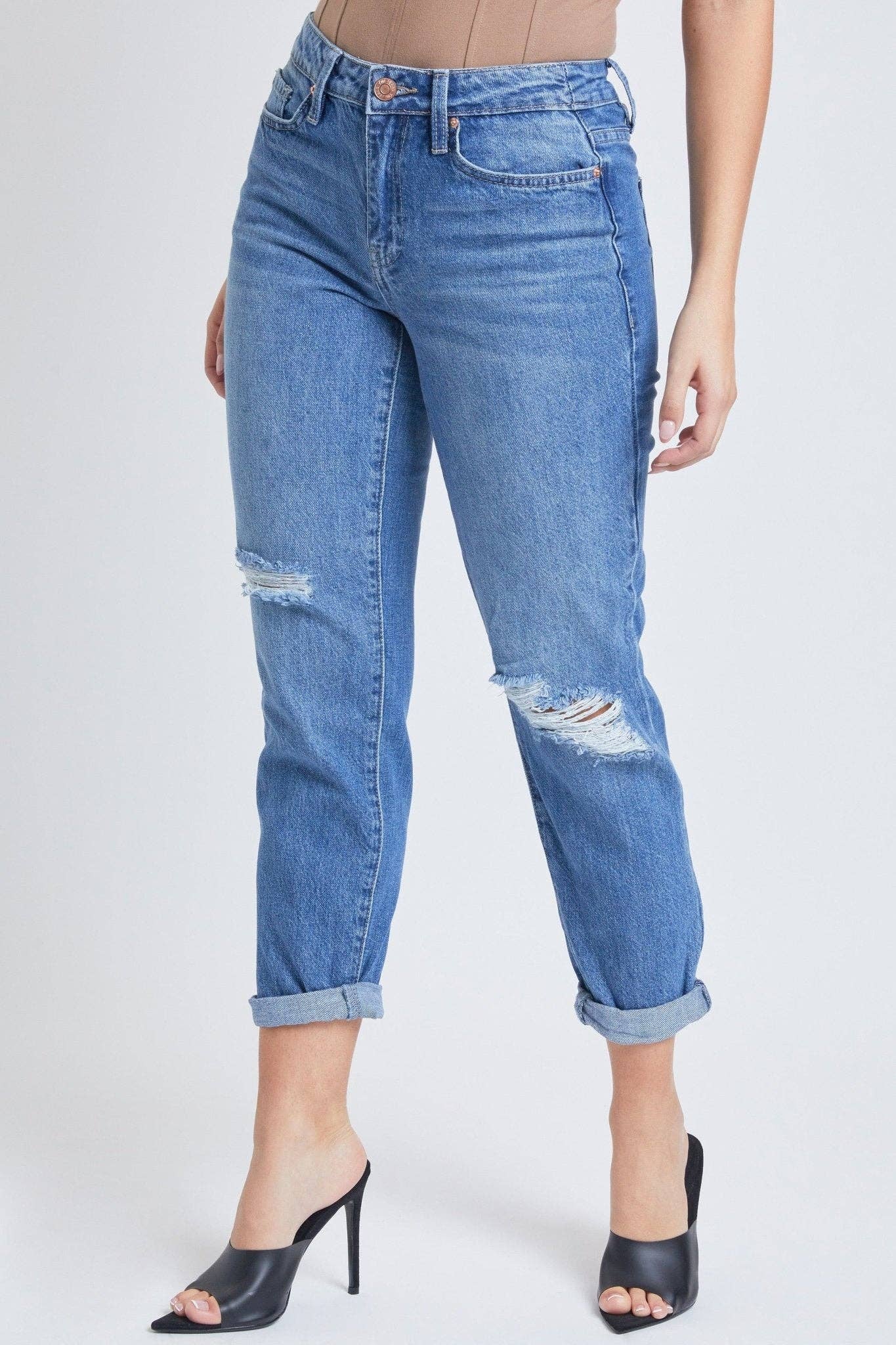 HYBRID DREAM EASY FIT BOYFRIEND JEANS WITH ROLLED CUFF ANKLE