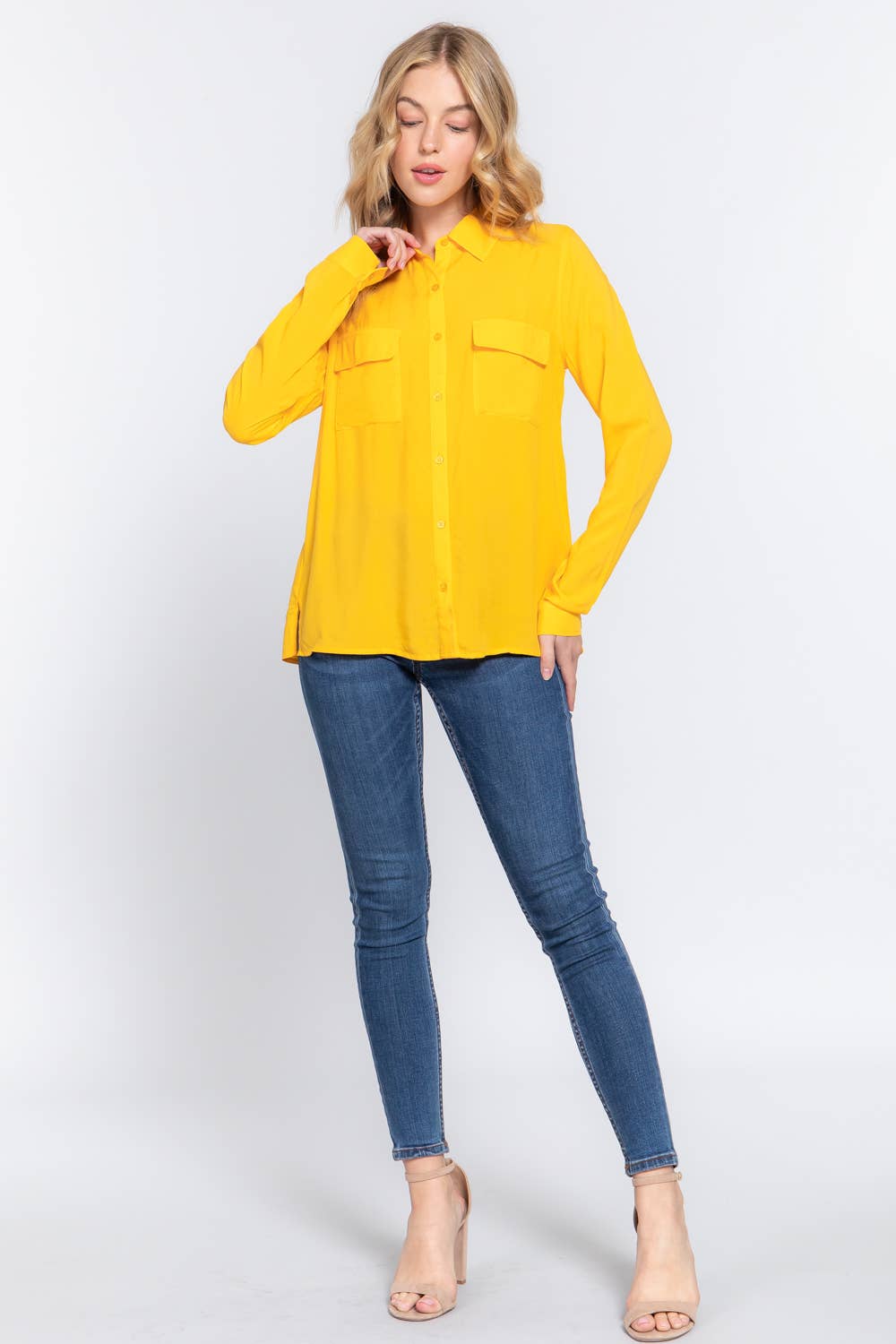 Long Sleeve Front Pocket Woven Shirt