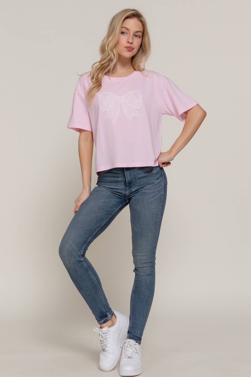 Short Sleeve Crew Neck Lace Patch Oversize Cotton Jersey Top