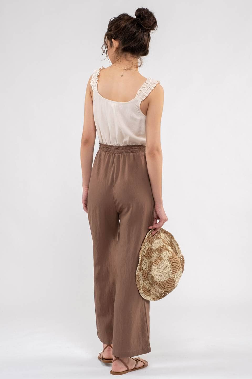 RUFFLE STRAP TWO TONE WIDE LEG JUMPSUIT