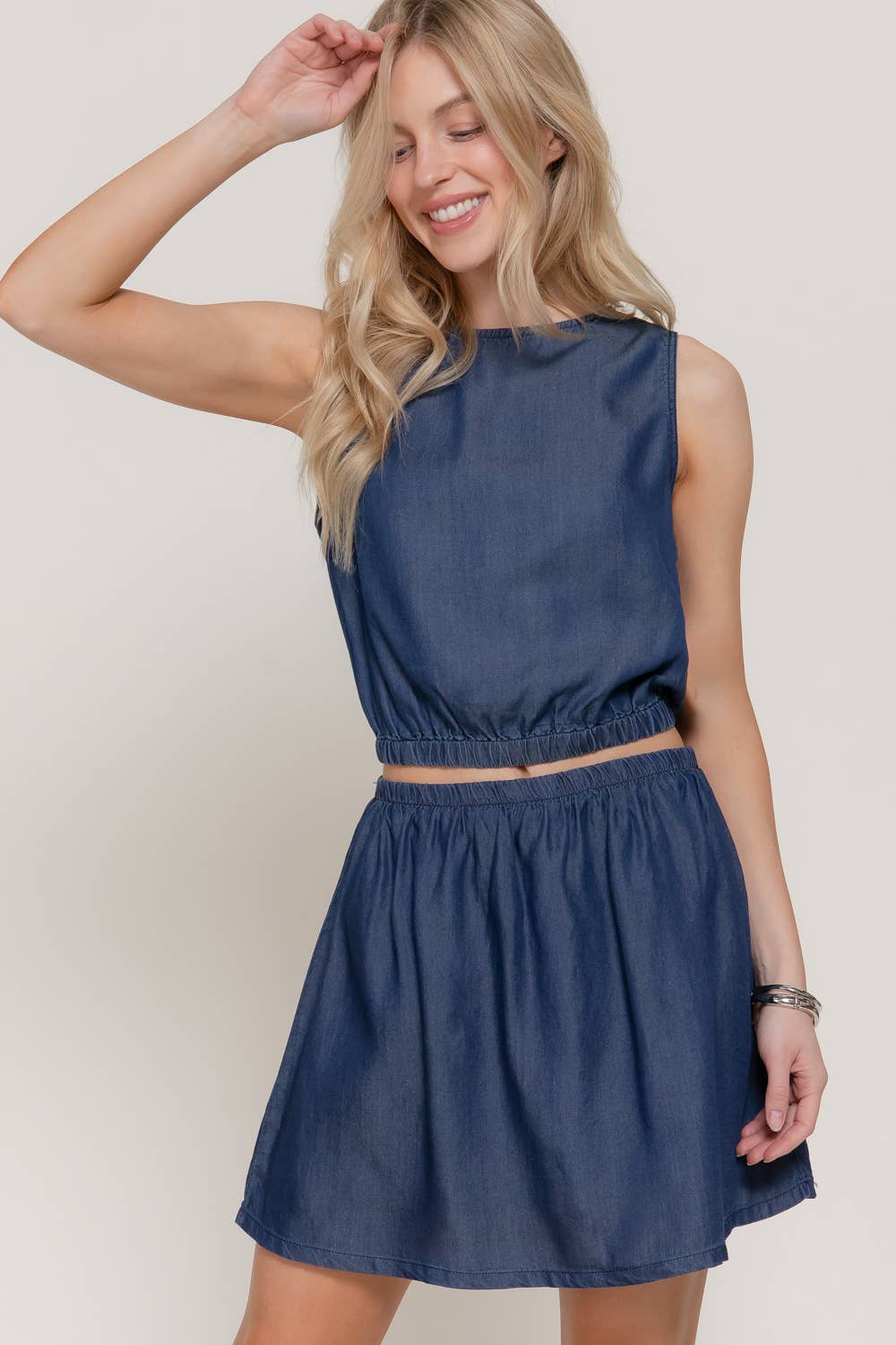 Sleeveless Elastic Hem Top & Inner Shorts Skirt Lyocell Set