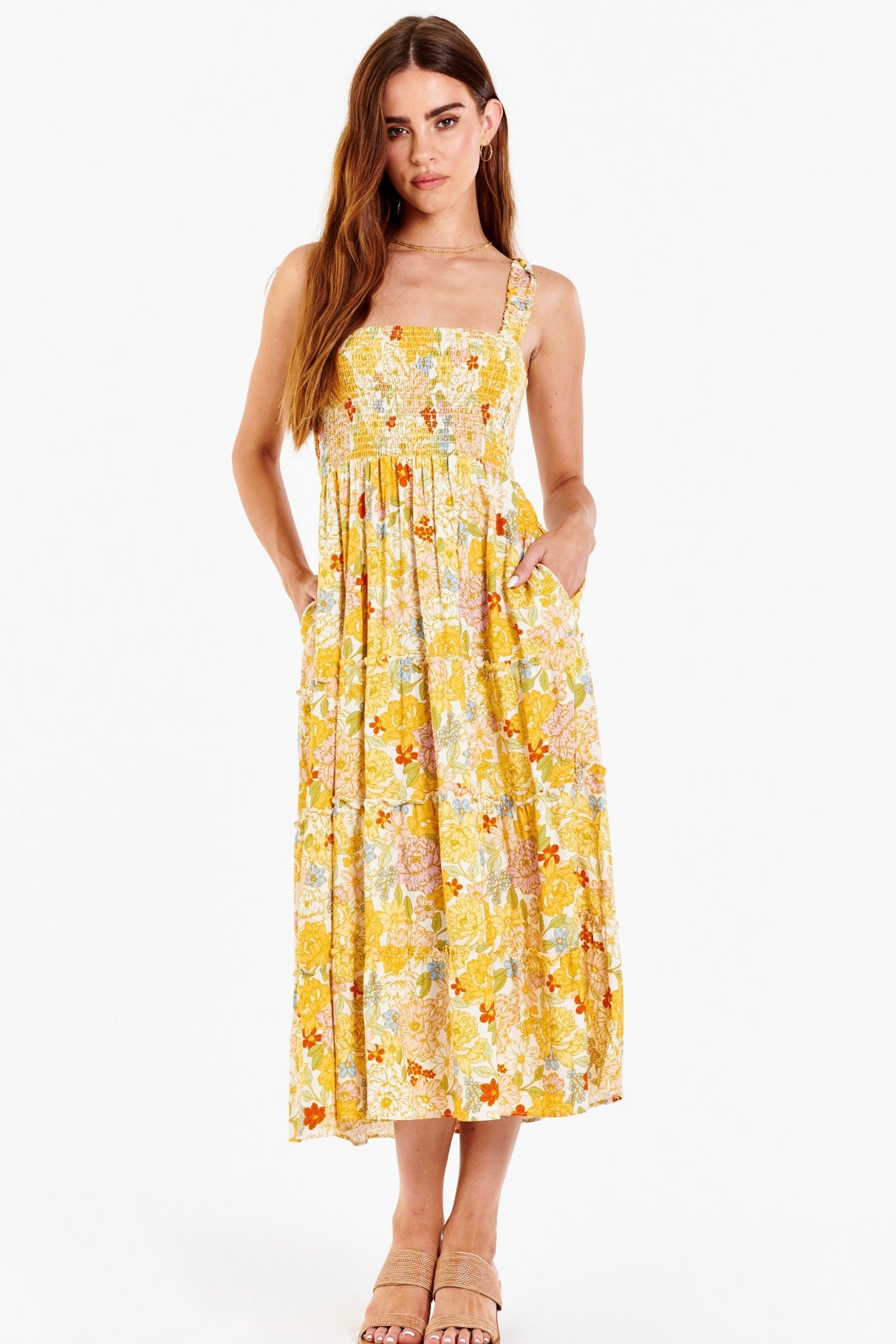 DELIA SMOCKED BODICE MIDI DRESS