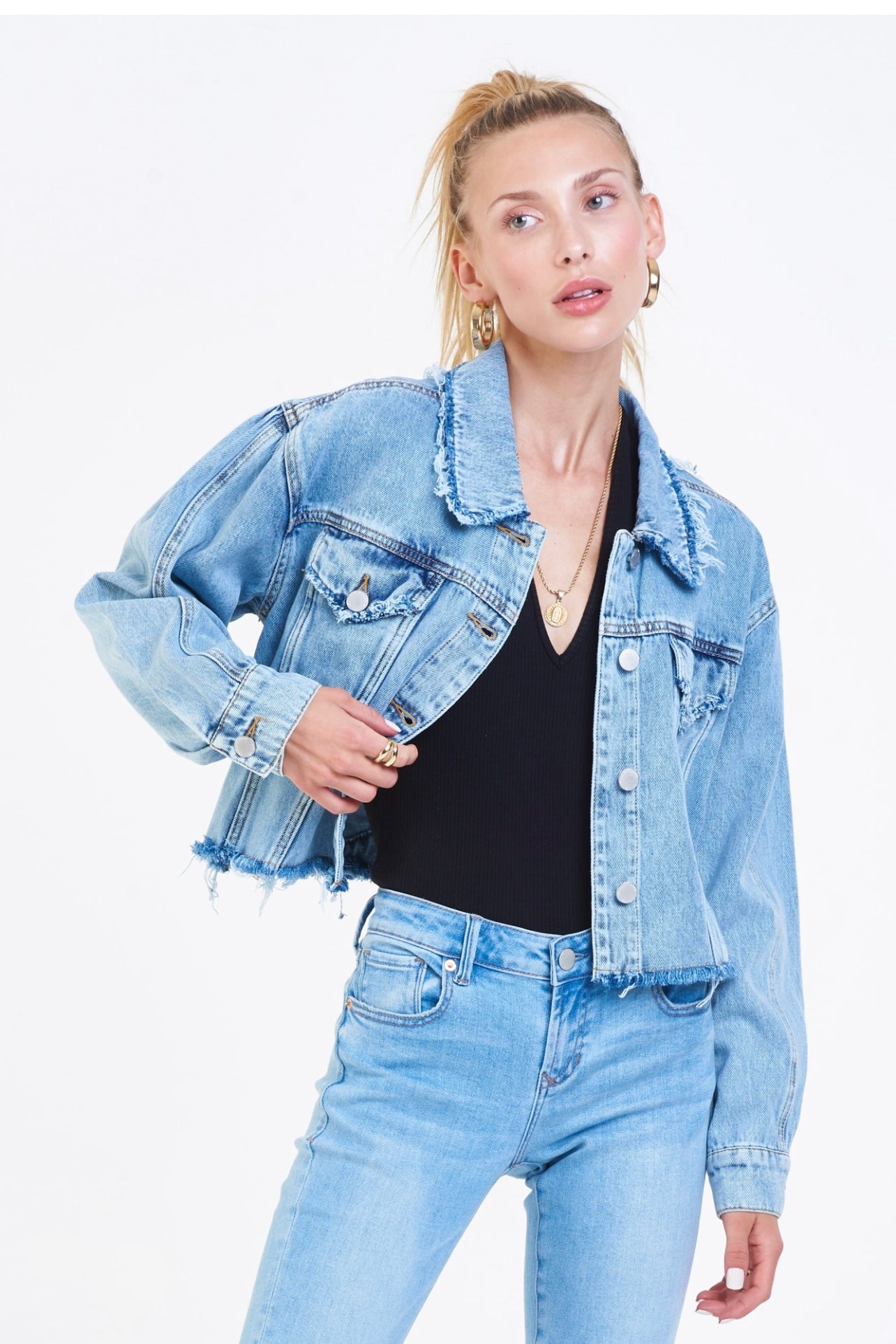 MAXINE DENIM DESTRUCTED JACKET