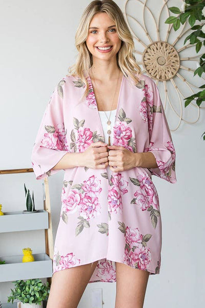 3/4 SLEEVE FLORAL PRINT OPEN FRONT KIMONO – The Hotpink Daisy