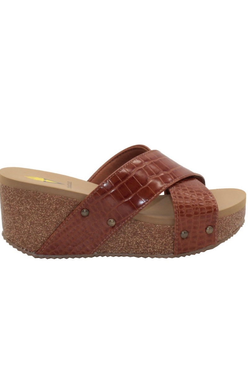 RIVERSIDE CROCO PRINT CRISS CROSS WEDGE