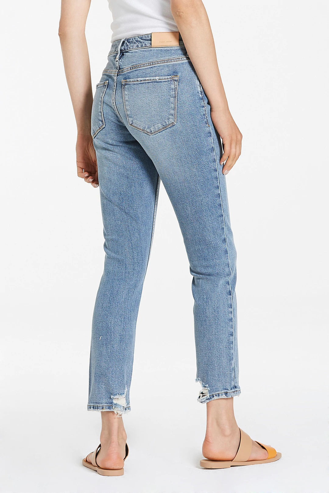 AIDEN HIGH RISE GIRLFRIEND JEANS WITH CHEWED HEM