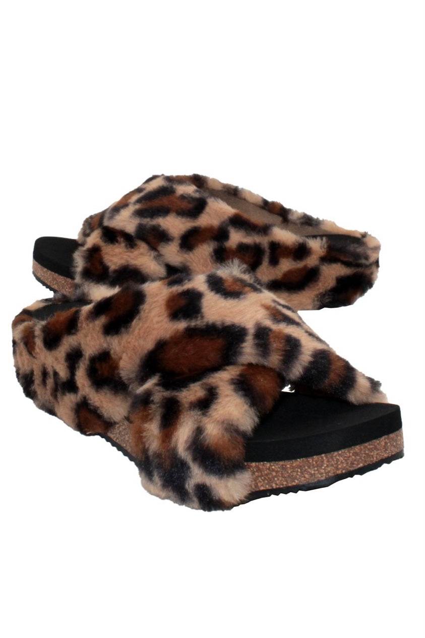 REES FAUX SHERLING CRISS CROSS SLIDE