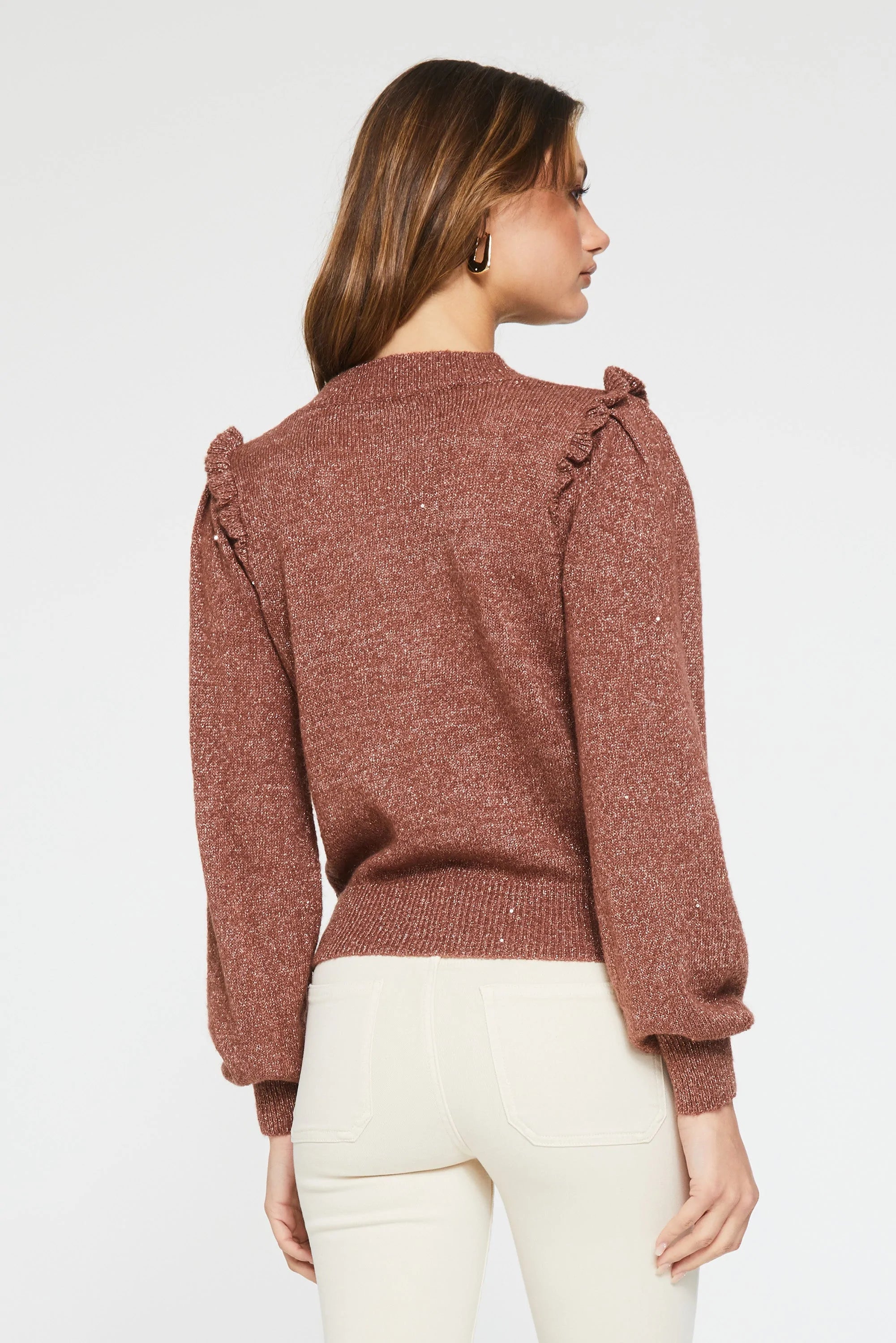 VERA CREW NECK SWEATER WITH RUFFLE SHOULDER DETAIL