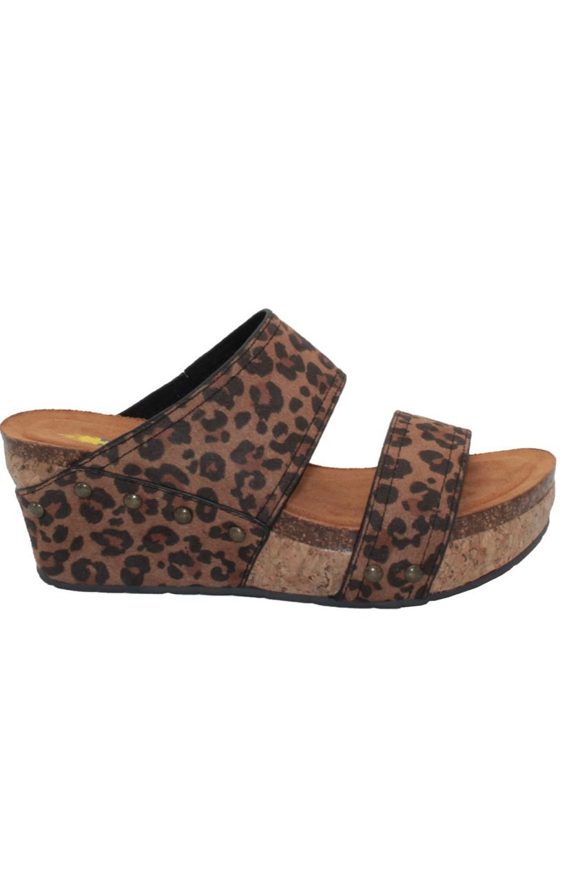 VITTORIA PRINTED MICROSUEDE DOUBLE STRAP WEDGE