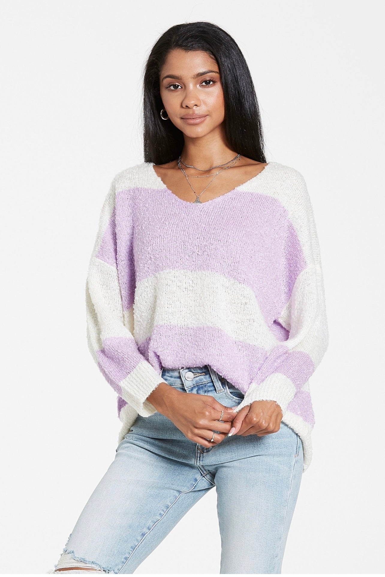 ADRIEN STRIPED VNECK SWEATER