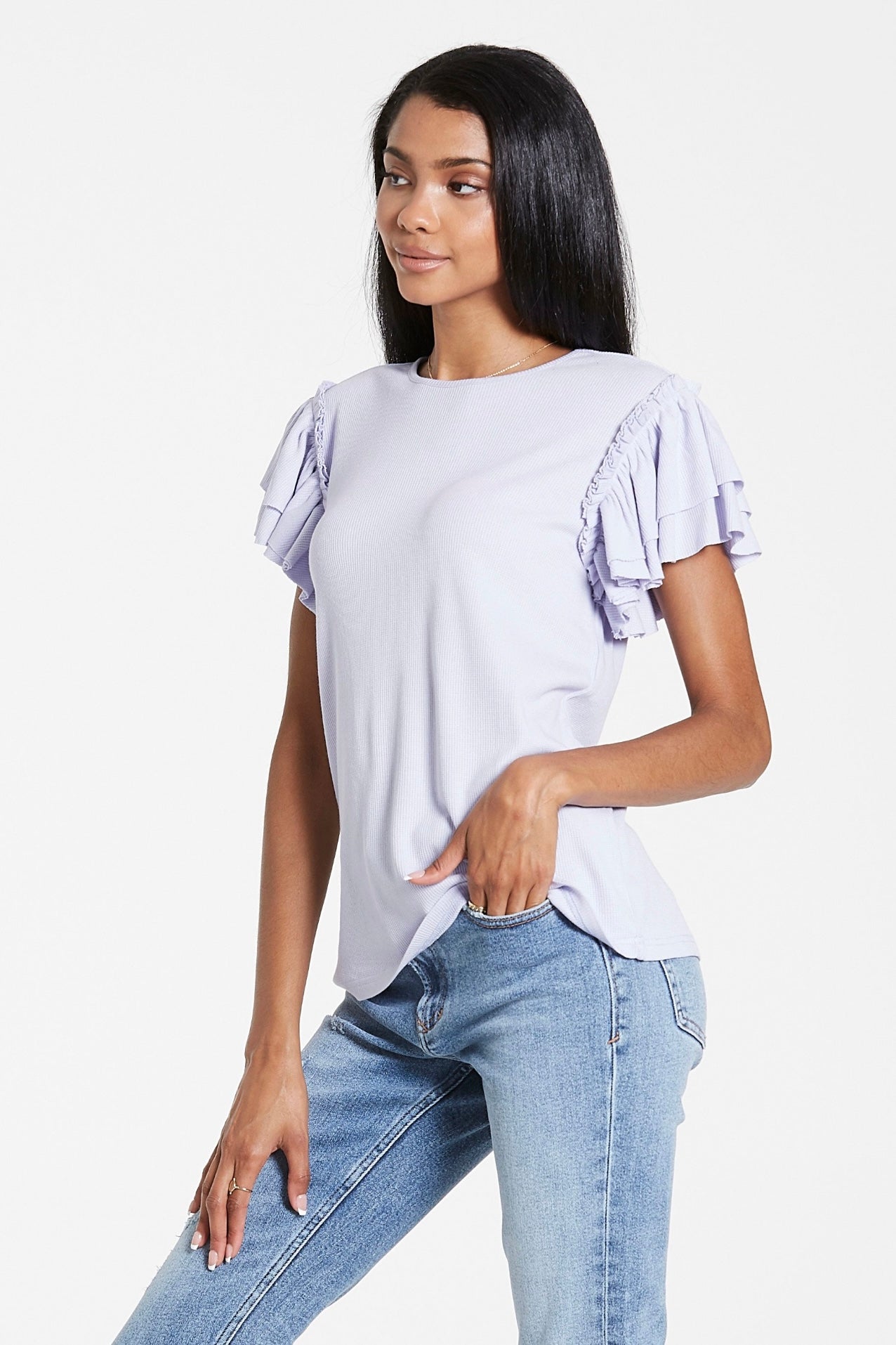 SUMMER THERMAL RUFFLE SLEEVE TOP
