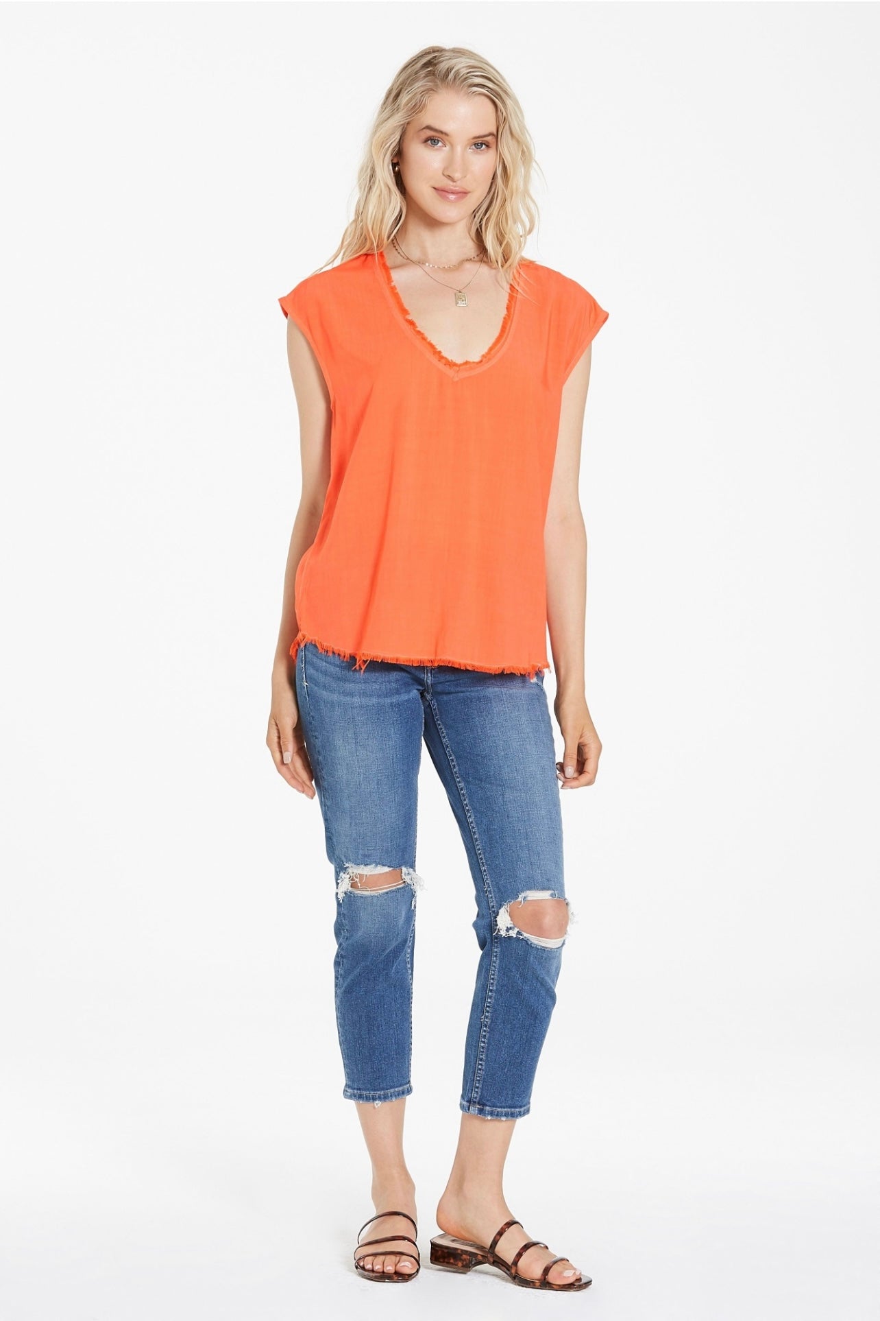 YANIS FRAYED HEM SLEEVELESS TOP
