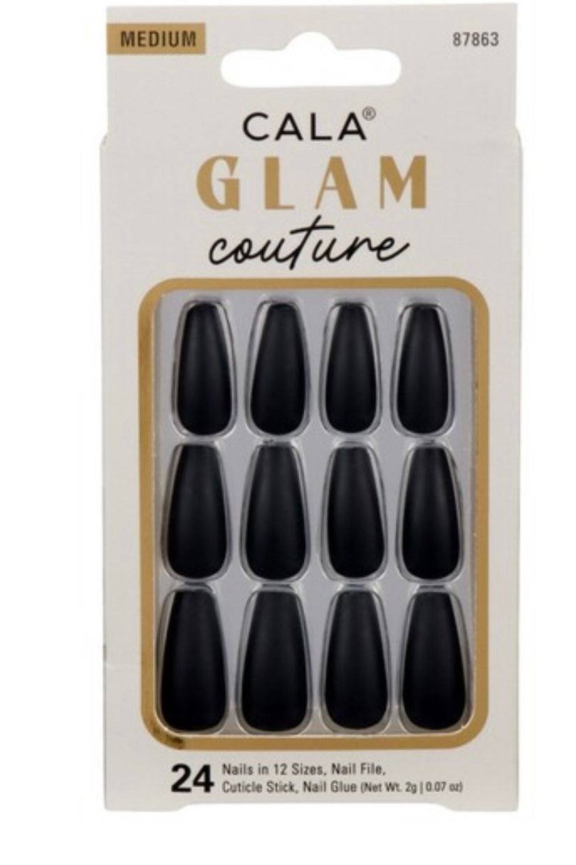 GLAM COUTURE COFFIN MATTE BLACK NAIL KIT