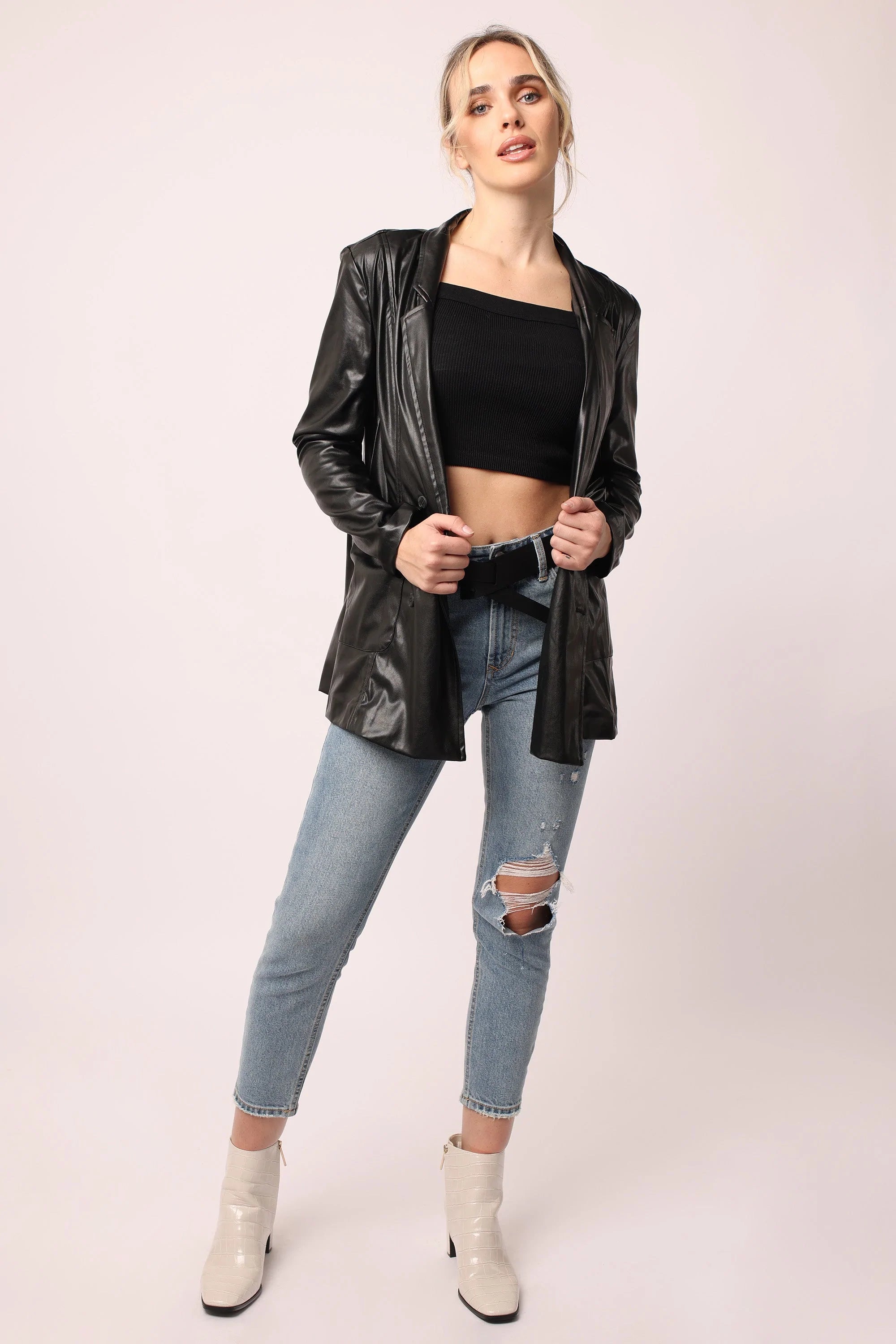 PAIGE VEGAN LEATHER BLAZER JACKET