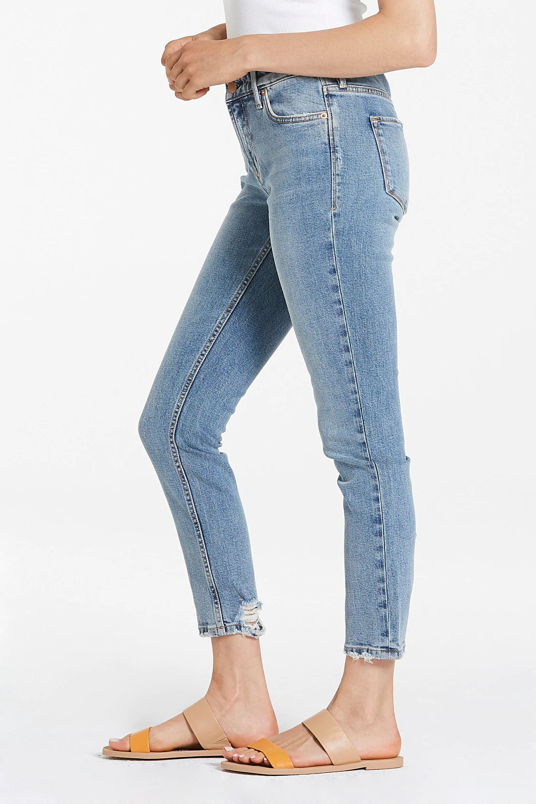 AIDEN HIGH RISE GIRLFRIEND JEANS WITH CHEWED HEM