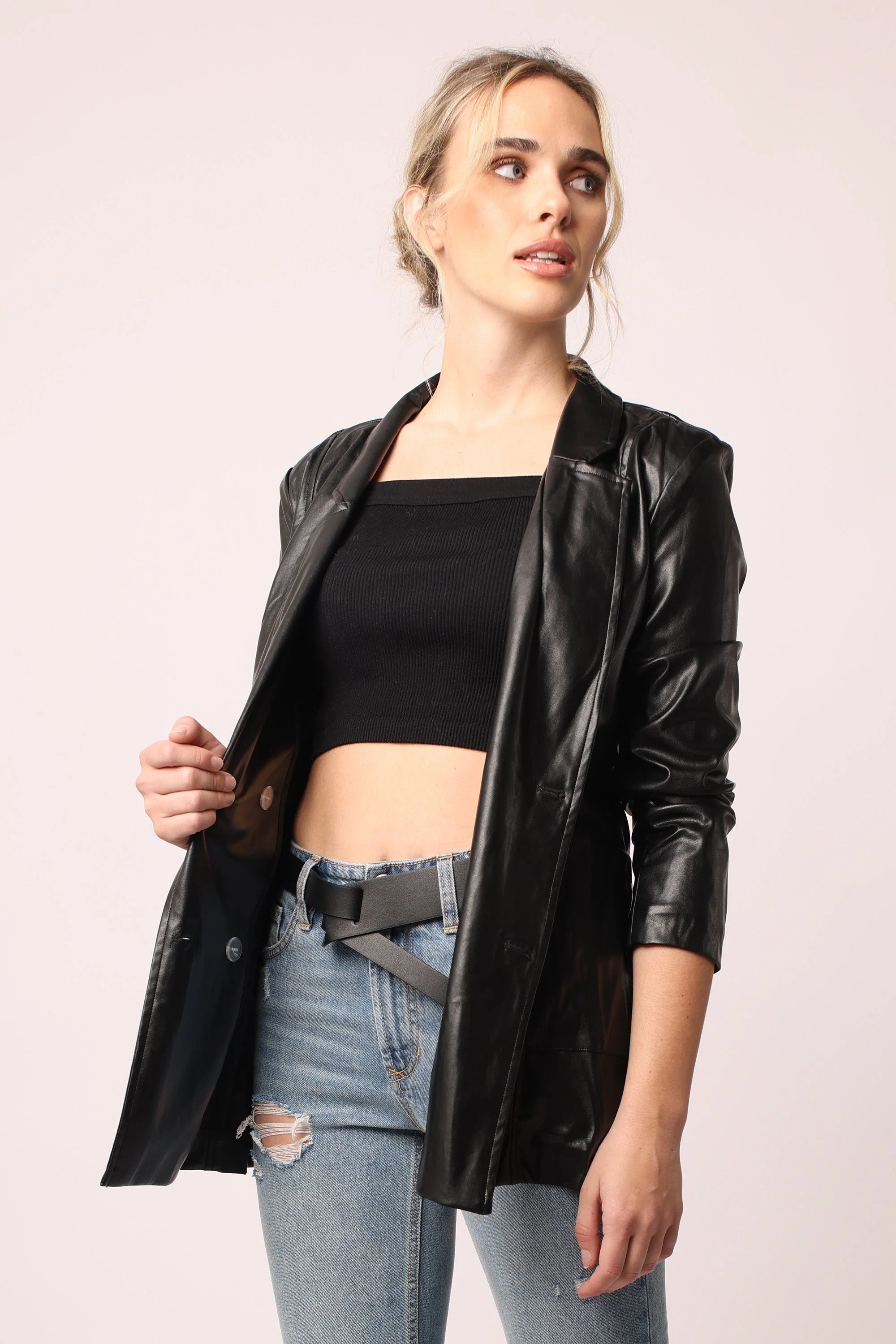 PAIGE VEGAN LEATHER BLAZER JACKET