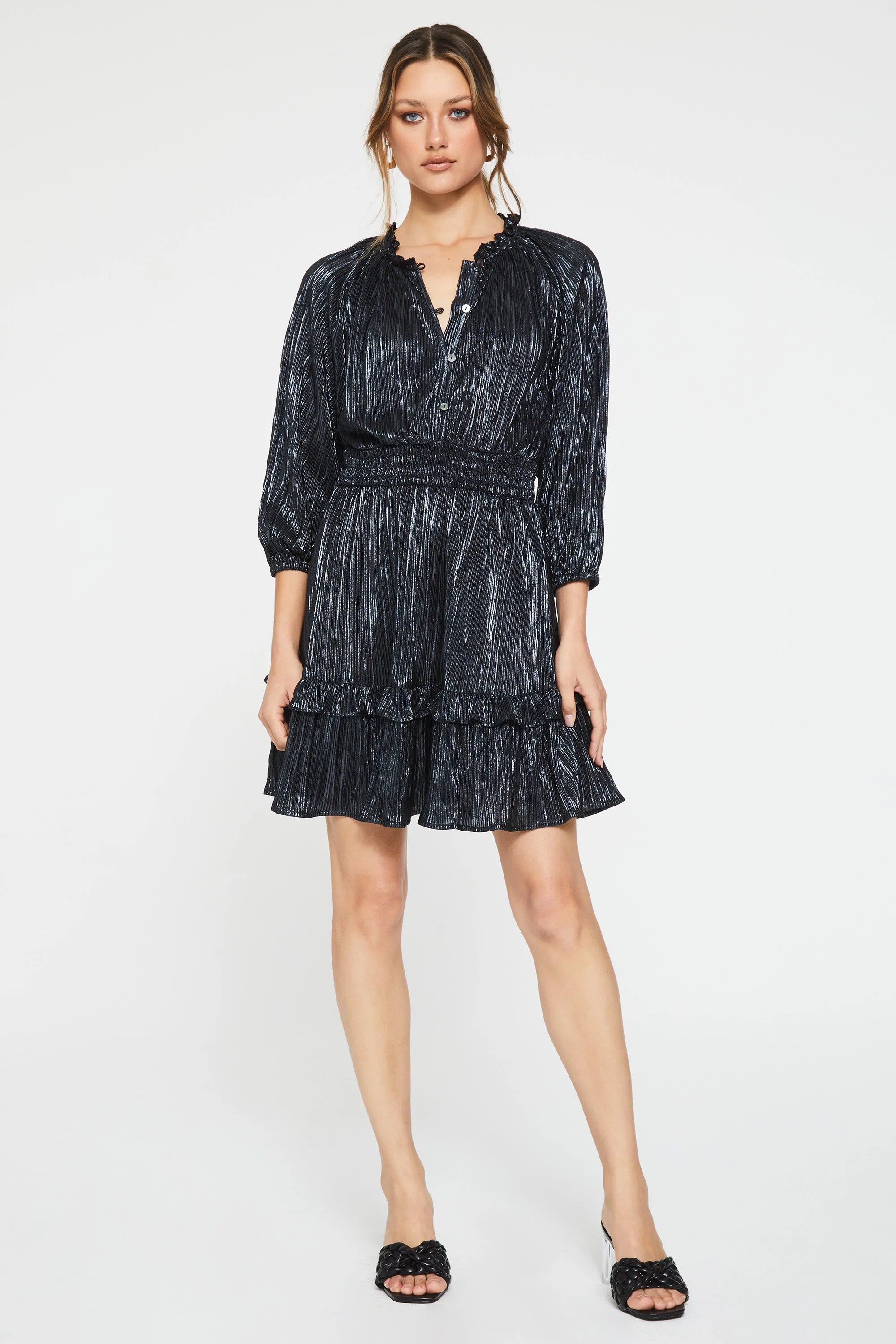CHIARA PLEATED FOIL DRESS