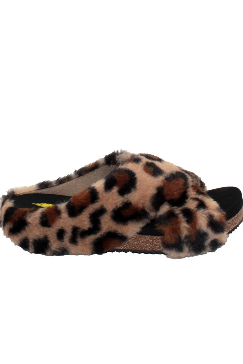 REES FAUX SHERLING CRISS CROSS SLIDE