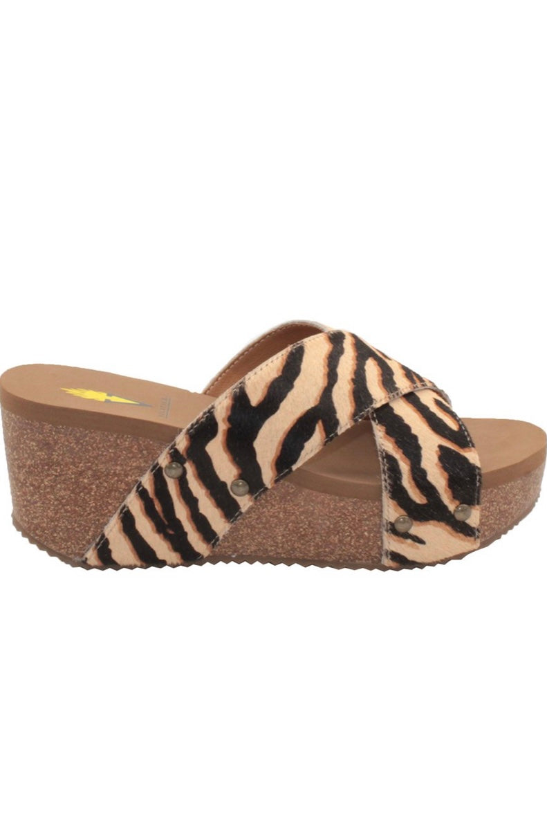 RIVERSIDE COW HIDE CRISS CROSS WEDGES