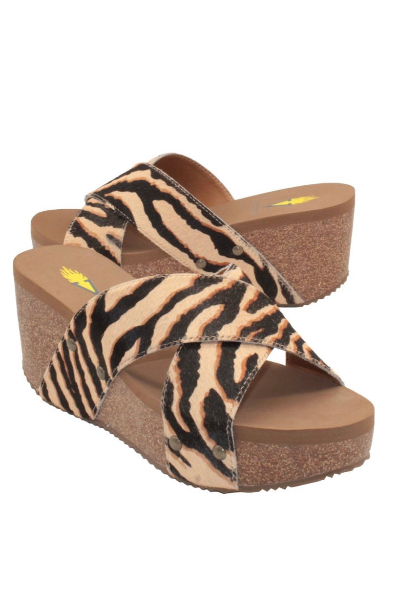 RIVERSIDE COW HIDE CRISS CROSS WEDGES