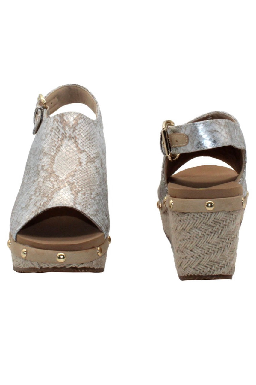 PEMBERLY SNAKESKIN OPEN TOE WEDGE