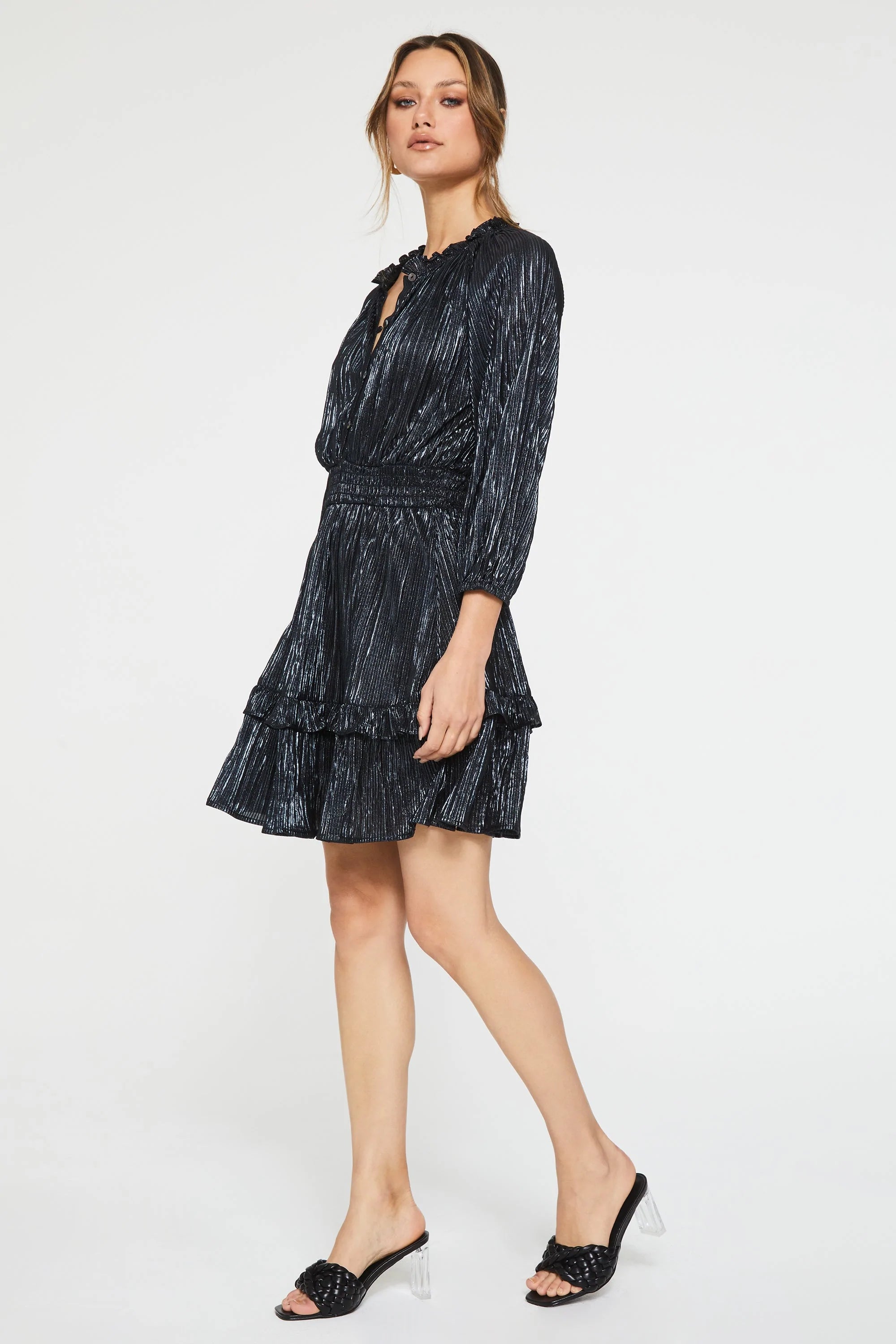 CHIARA PLEATED FOIL DRESS