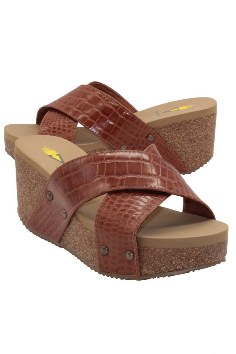 RIVERSIDE CROCO PRINT CRISS CROSS WEDGE