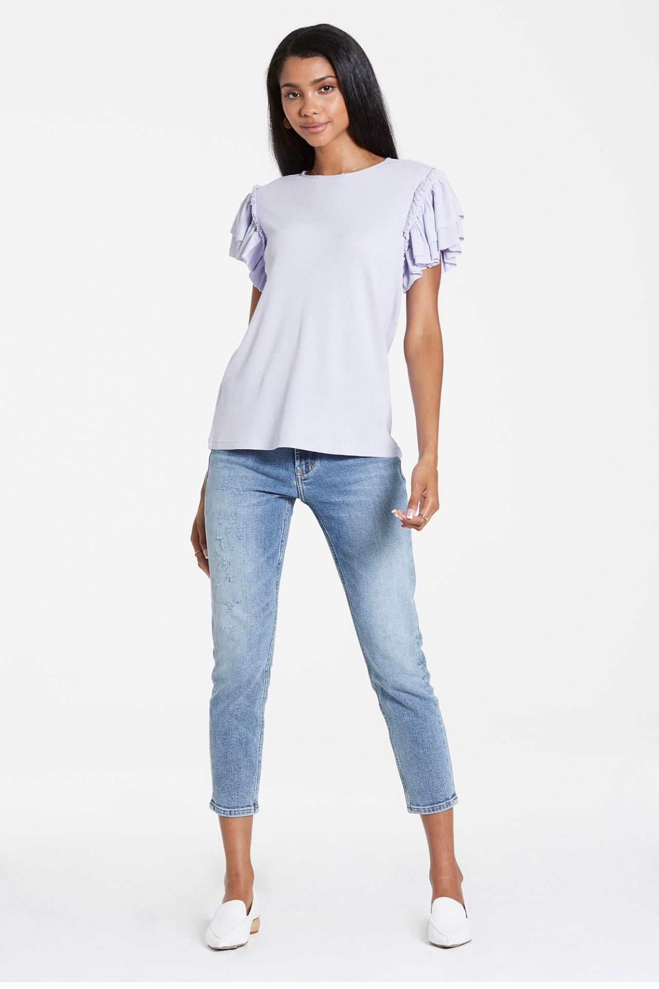 SUMMER THERMAL RUFFLE SLEEVE TOP