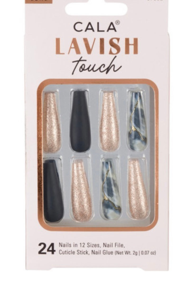 LAVISH TOUCH LONG COFFIN MARBLE BLACK NAIL KIT