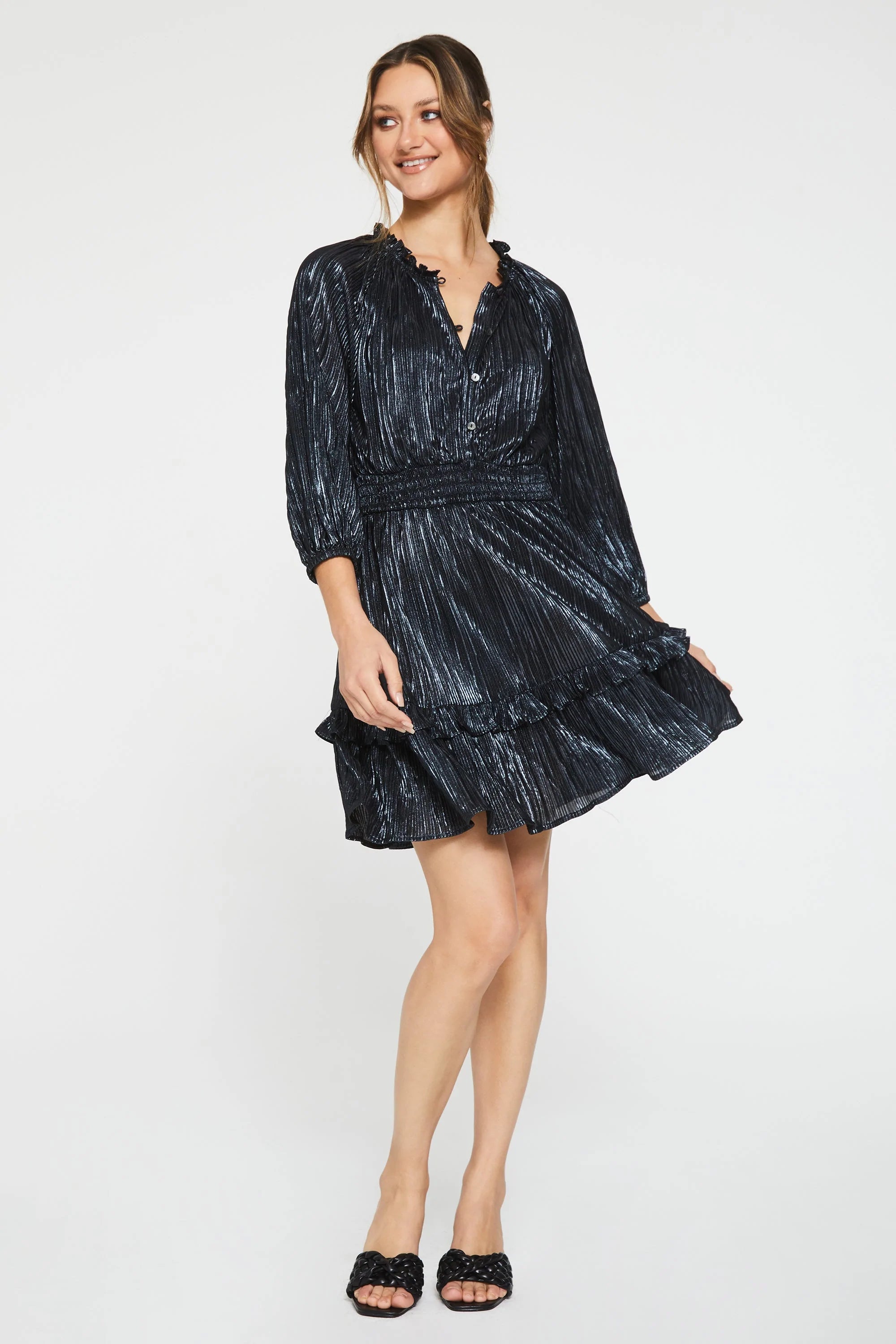 CHIARA PLEATED FOIL DRESS