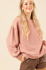 LONG SLEEVE ROUND NECK TEXTURED KNIT PULLOVER TOP