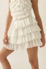 EYELET LACE TIERED SKIRT